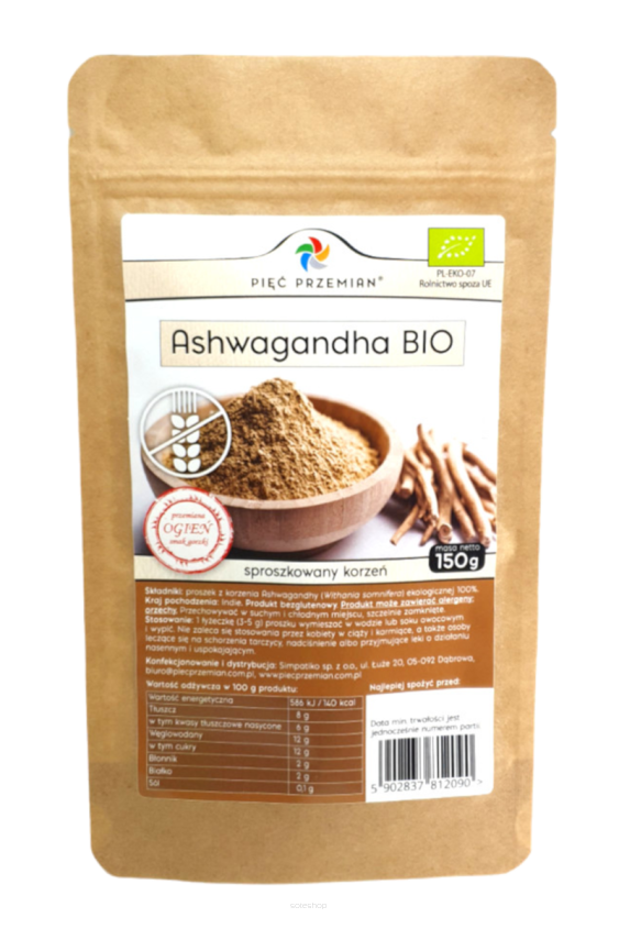 Ashwagandha bezglutenowa BIO 150 g - Pięć Przemian