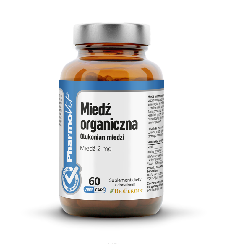 Miedź organiczna 2 mg 60 kaps Vcaps® | Clean Label Pharmovit