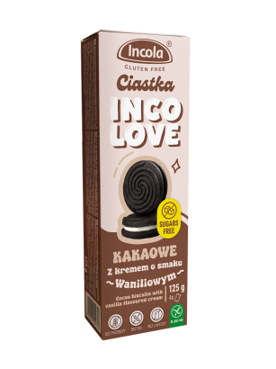 CIASTKA MARKIZY KAKAOWE Z KREMEM O SMAKU WANILIOWYM BEZ CUKRU BEZGLUTENOWE 125 g - INCOLA