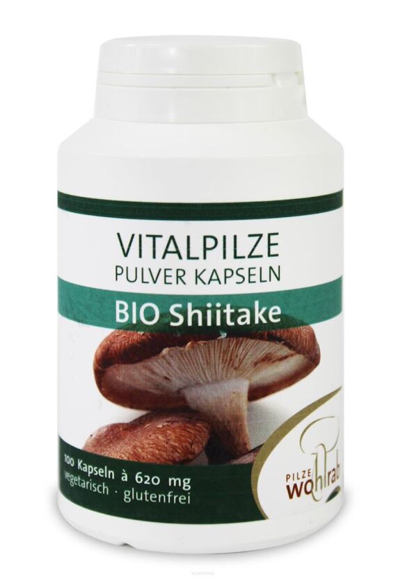 GRZYBY SHIITAKE (TWARDNIK JAPOŃSKI) BIO 100 KAPSUŁEK (620 mg) - PILZE WOHLRAB