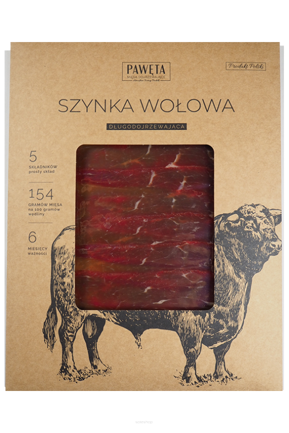 SZYNKA WOŁOWA DOJRZEWAJĄCA PLASTRY 50 g - PAWĘTA