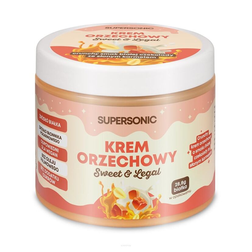 Krem orzechowy crunchy o smaku  białej czekolady ze słonym karmelem 160 g - Supersonic