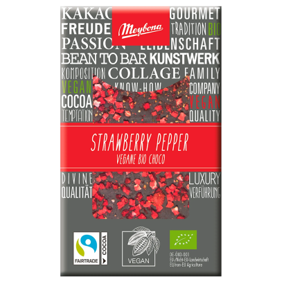 CZEKOLADA GORZKA POSYPANA TRUSKAWKAMI I PIEPRZEM FAIR TRADE BIO 30 g - MEYBONA