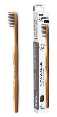 Szczoteczka do zębów z aktywnym węglem, bambusowa soft czarna 19cm