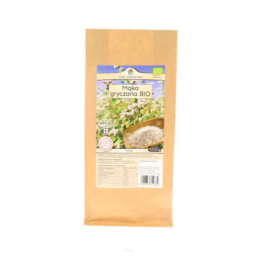 Mąka gryczana BIAŁA BIO bezglutenowa 1000 g - Pięć Przemian