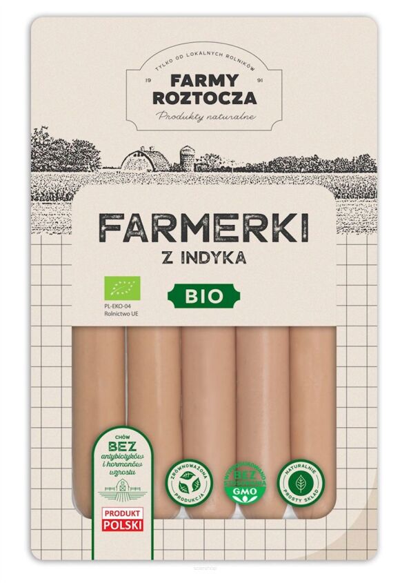 PARÓWKI FARMERKI Z INDYKA BIO 250 g - FARMY ROZTOCZA (NA ZAMÓWIENIE)