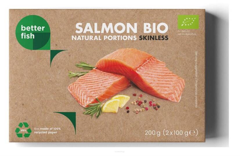 ŁOSOŚ ATLANTYCKI BEZ SKÓRY MROŻONY PORCJE BIO (2 x 100 g) 200 g (KARTON) - BETTER FISH