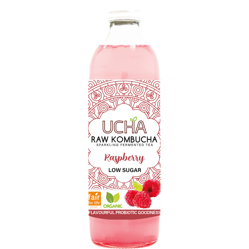 KOMBUCHA O SMAKU MALINOWYM NISKA ZAWARTOŚĆ CUKRÓW FAIR FOR LIFE BIO 350 ml - UCHA