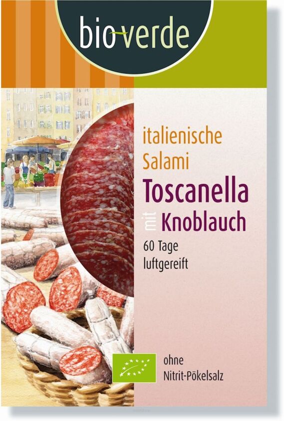 SALAMI TOSCANELLA Z CZOSNKIEM PLASTRY BIO 80 g - BIO-VERDE