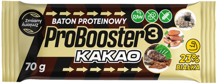 BATON PROTEINOWY KAKAOWY PROBOOSTER BEZGLUTENOWY 70 g - ZMIANY ZMIANY