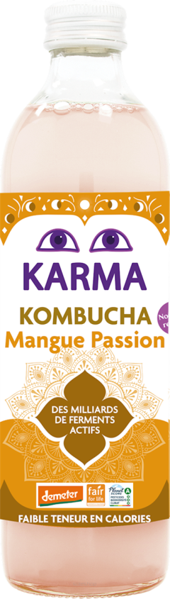 KOMBUCHA Z MANGO NISKA ZAWARTOŚĆ CUKRÓW FAIR FOR LIFE DEMETER BIO 500 ml - KARMA KOMBUCHA