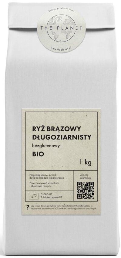 RYŻ BRĄZOWY DŁUGOZIARNISTY BEZGLUTENOWY BIO 1 kg - THE PLANET