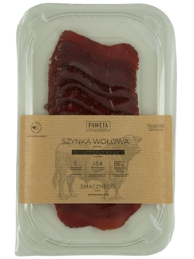 SZYNKA WOŁOWA DOJRZEWAJĄCA PLASTRY BEZGLUTENOWA 65 g - PAWĘTA