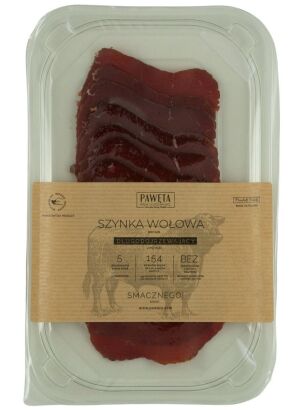 SZYNKA WOŁOWA DOJRZEWAJĄCA PLASTRY BEZGLUTENOWA 65 g - PAWĘTA