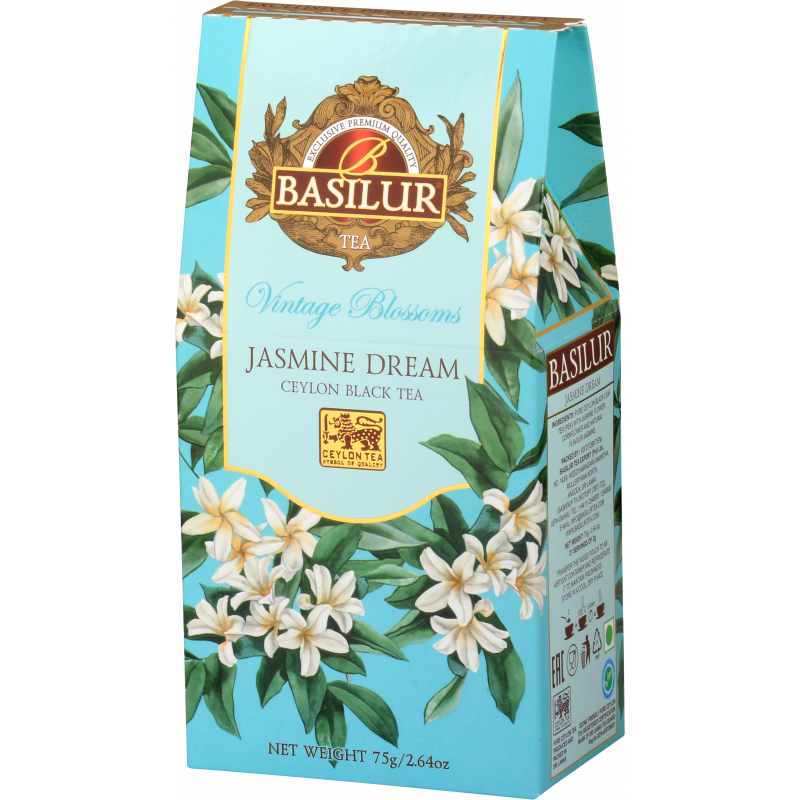 Herbata Vintage Blossoms- Jasmine dream czarna liściasta z dodatkiem kwiatów jaśminu i chabru 75 g Basilur