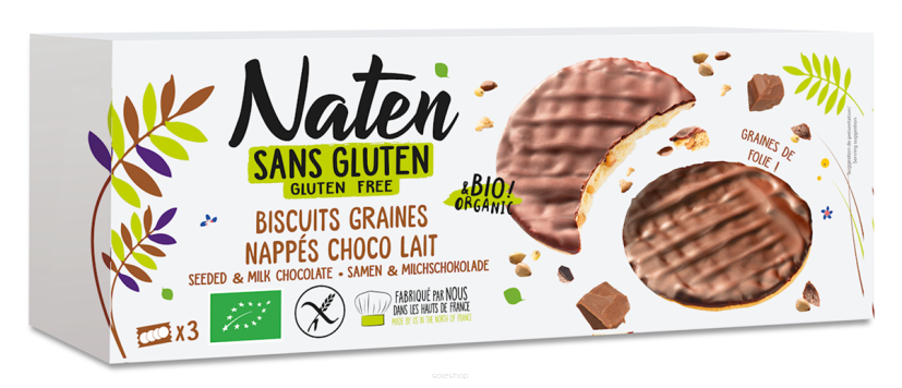 CIASTKA Z NASIONAMI OBLANE CZEKOLADĄ MLECZNĄ BEZGLUTENOWE BIO 150 g - NATEN