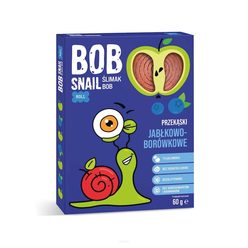 PRZEKĄSKA JABŁKOWO - BORÓWKOWA BEZ DODATKU CUKRU BEZGLUTENOWA 60 g - BOB SNAIL