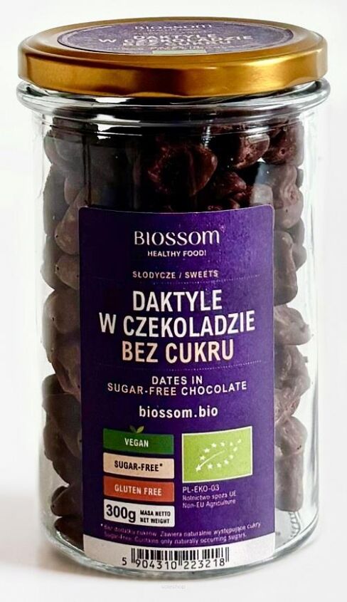 #DAKTYLE W CZEKOLADZIE BEZ DODATKU CUKRU BEZGLUTENOWE BIO 300 g - BIOSSOM