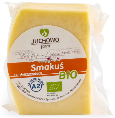 SER ŻÓŁTY DOJRZEWAJĄCY SMAKUŚ Z MLEKA A2 BIO (około 0,30 kg) - JUCHOWO (NA ZAMÓWIENIE)