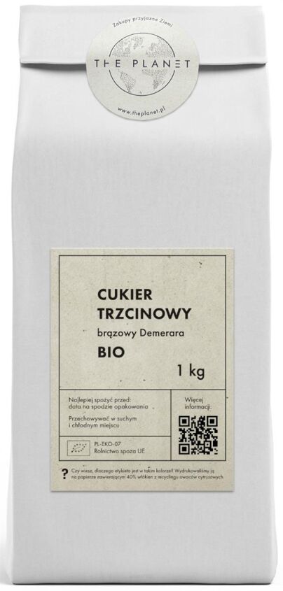 CUKIER TRZCINOWY BRĄZOWY DEMERARA BIO 1 kg - THE PLANET