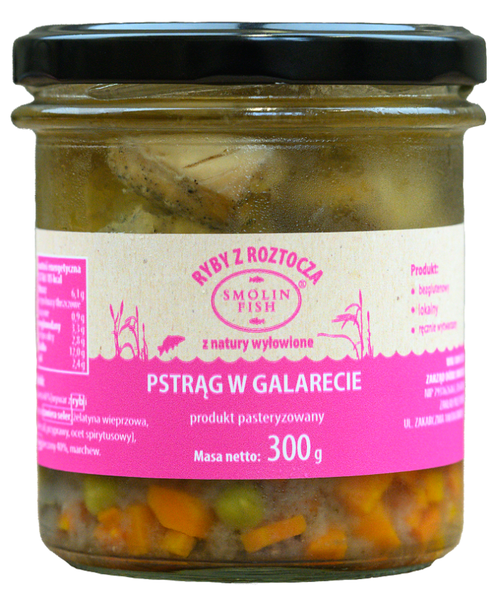 PSTRĄG W GALARECIE BEZGLUTENOWY 300 g - SMOLIN FISH (NA ZAMÓWIENIE)