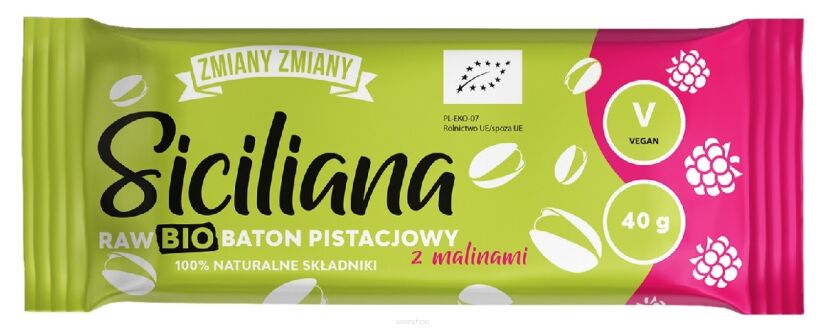 BATON PISTACJOWY Z MALINAMI 