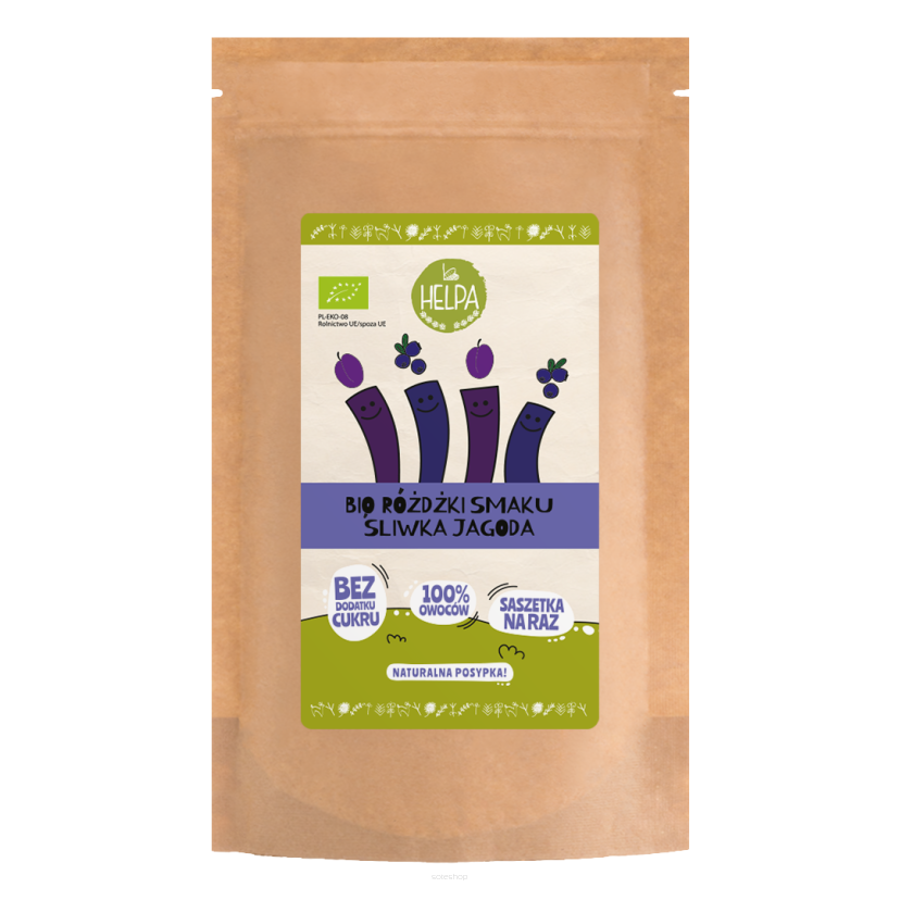 RÓŻDŻKI SMAKU MIX ŚLIWKA - JAGODA (LIOFILIZOWANE OWOCE) BIO (10 x 2 g) 20 g - HELPA
