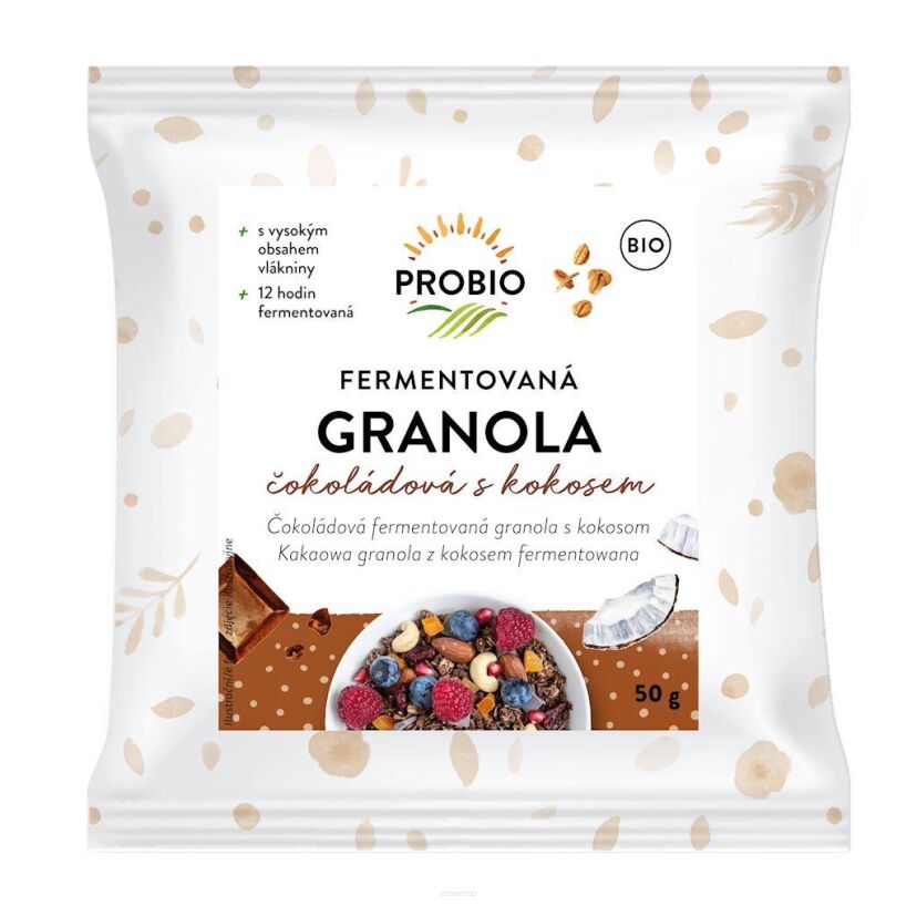 GRANOLA CZEKOLADOWA Z KOKOSEM FERMENTOWANA BIO 50 g - PROBIO