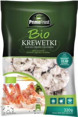 KREWETKI BANANOWE SUROWE I OBRANE Z OGONKIEM MROŻONE BIO 320 g - PRIMEFROST