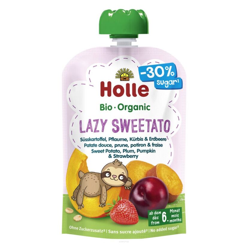 MUS SŁODKI LENIWIEC (BATAT - ŚLIWKA - DYNIA - TRUSKAWKA) BEZ DODATKU CUKRÓW BEZGLUTENOWY OD 6 MIESIĄCA DEMETER BIO 100 g - HOLLE