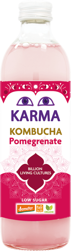 KOMBUCHA Z GRANATEM NISKA ZAWARTOŚĆ CUKRÓW FAIR FOR LIFE DEMETER BIO 500 ml - KARMA KOMBUCHA