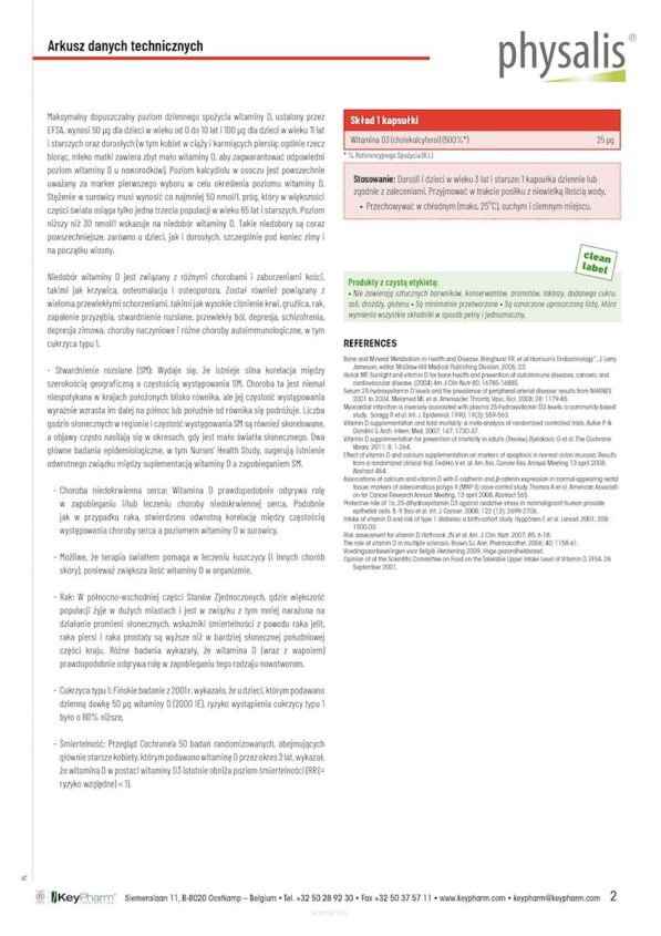 WITAMINA D3 25 µg (1000 j.m) FORTE 100 KAPSUŁEK - PHYSALIS