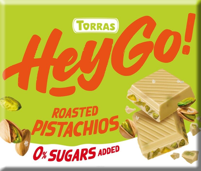 Czekolada biała z prażonymi pistacjami bez dodatku cukru Hey Go! 60 g - Torras