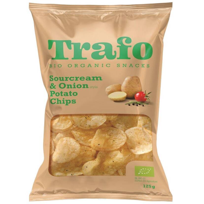 CHIPSY ZIEMNIACZANE O SMAKU ŚMIETANKOWO - CEBULOWYM BIO 125 g - TRAFO