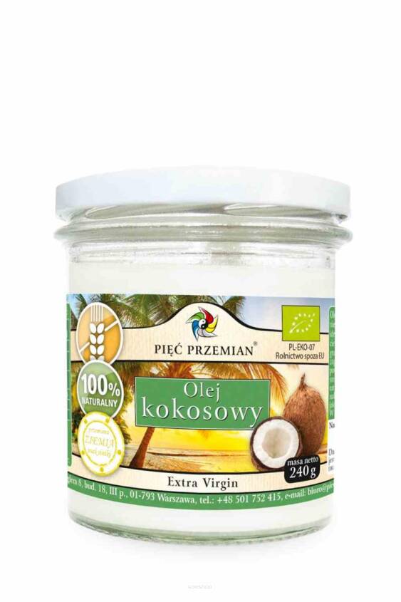 Olej kokosowy BIO extra virgin 240 g - Pięć Przemian