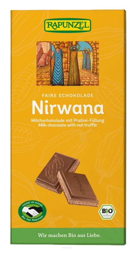 CZEKOLADA MLECZNA Z NADZIENIEM PRALINOWYM NIRWANA BIO 100 g - RAPUNZEL