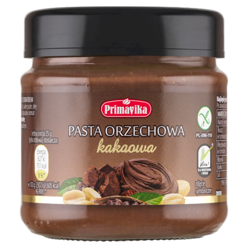 KREM Z PRAŻONYCH ORZESZKÓW ZIEMNYCH Z KAKAO BEZGLUTENOWY 190 g - PRIMAVIKA