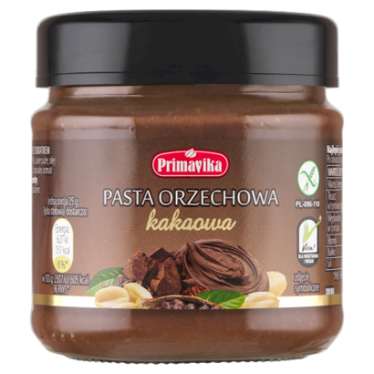 KREM Z PRAŻONYCH ORZESZKÓW ZIEMNYCH Z KAKAO BEZGLUTENOWY 190 g - PRIMAVIKA